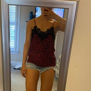 Red leopard lacy tank top